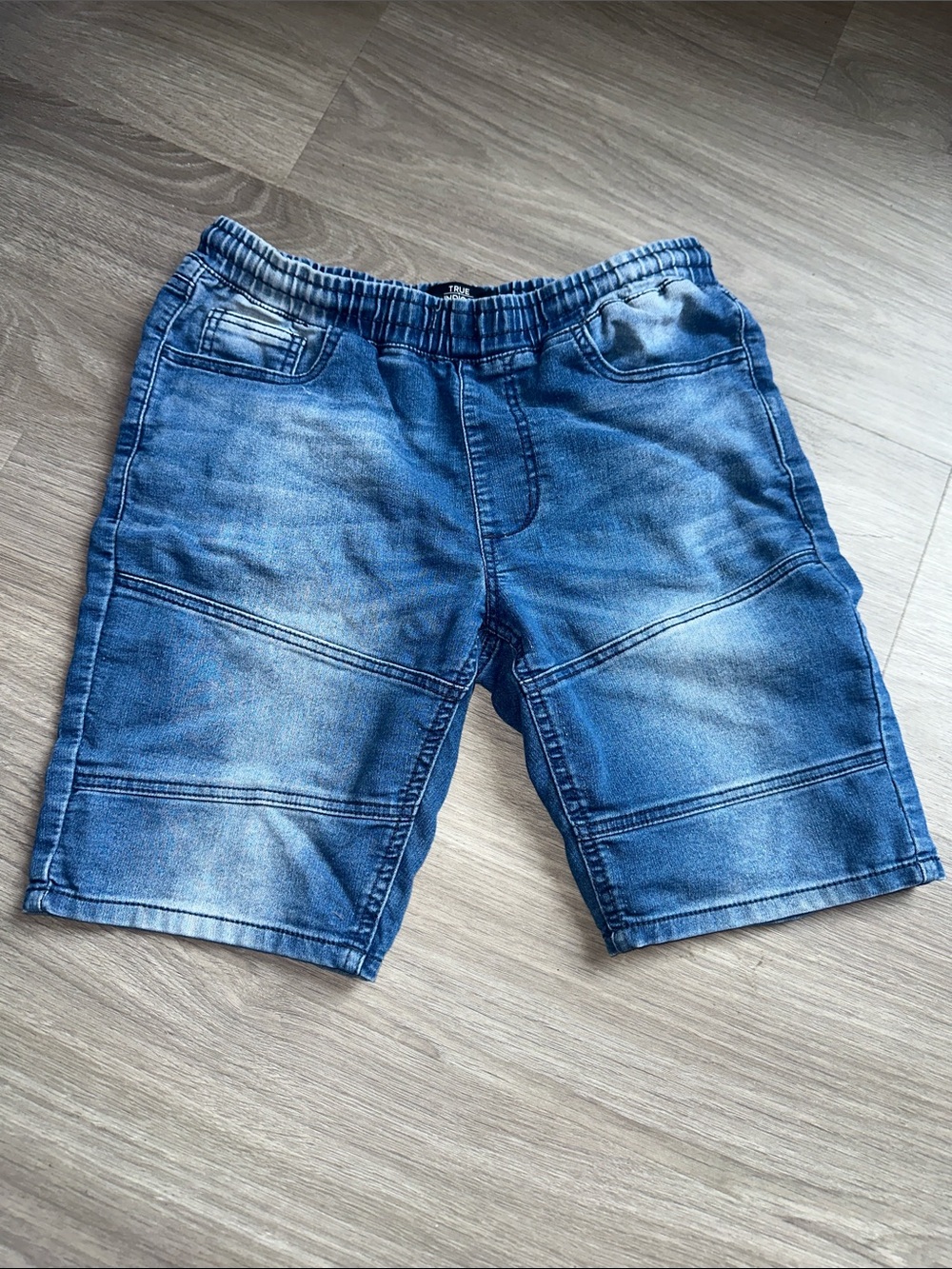 Kids Blue Washed Denim-Look Elastic Waist Shorts
